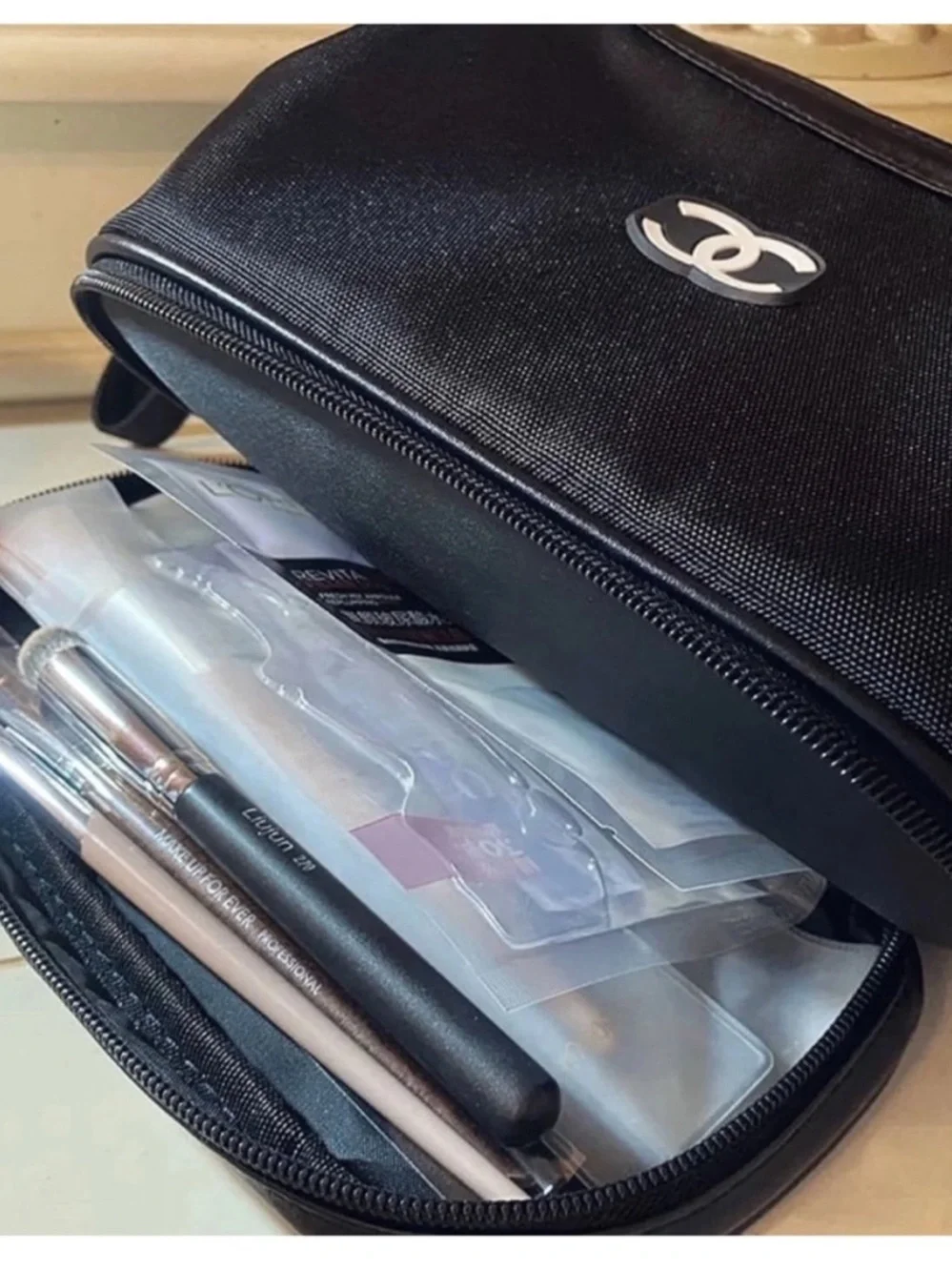 CHANEL VIP GWP nylon black cosmetic / essentials bag